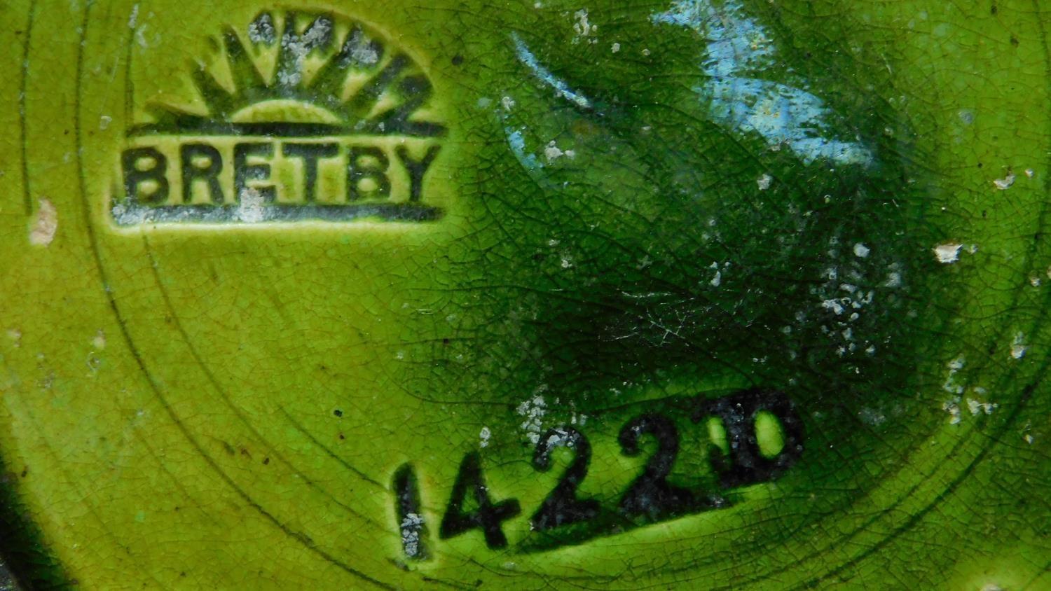 A pair of antique green Bretby pots with makers stamp to base and numbered '14220' with another blue - Image 4 of 5