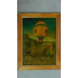 A reverse painted on glass of Napoleonic period poster depicting an ascending balloon titled ''