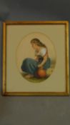 A 19th century framed and glazed watercolour, young girl with water carrier. 56x49cm