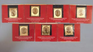 A collection of seven 1977 Silver Jubilee edition Kings and Queens of Great Britain 23 carat gold