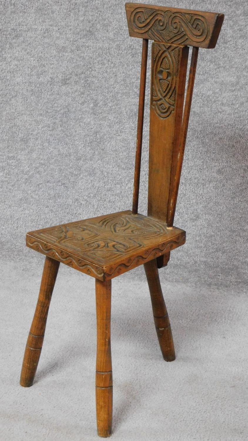 A carved teak spinning chair and a similar footstool. H.79cm (tallest) - Image 2 of 10