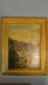 A 19th century gilt framed oil on canvas, rowboat at sea. 46x37cm