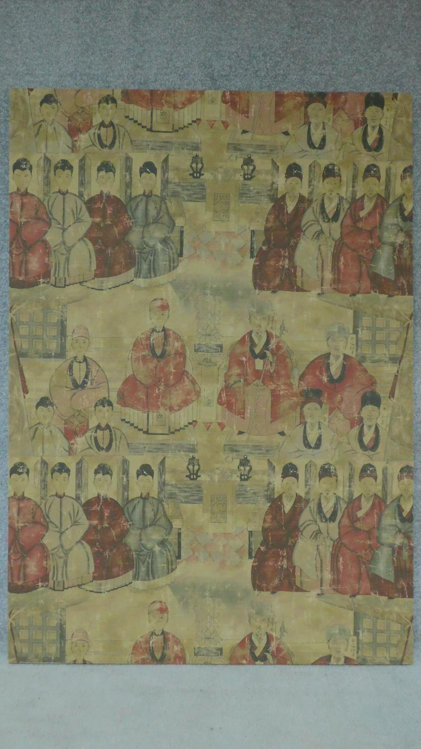 An large Oriental screen print on canvas. 170x120cm