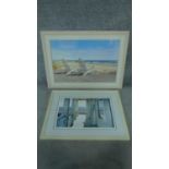 Two framed and glazed signed prints by Daniel Pollera of beach scenes. 70x96cm