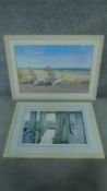 Two framed and glazed signed prints by Daniel Pollera of beach scenes. 70x96cm