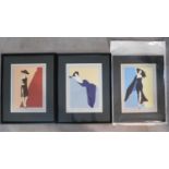 Three signed vintage fashion prints. Two framed. 62x50cm