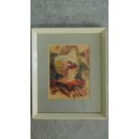 A framed gouache and pastel of a clown. Signed GW, 1953. 32x26cm