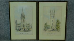 Two antique framed lithographs of the Chapel of St Mary Magdalene's Oxford, 69x48cm