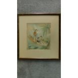 A Chinese framed and glazed painting on silk of three ladies on a canoe, unsigned. 45x38cm