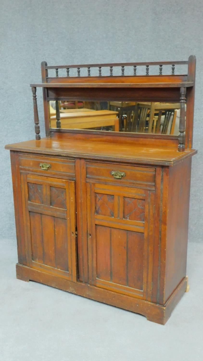 A late 19th century walnut two door chiffonier with mirrored superstructure. H.137 W.106 D.41cm - Image 2 of 9