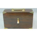 A Georgian style brass bound mahogany fitted decanter box. H.35 W.52 D.18cm