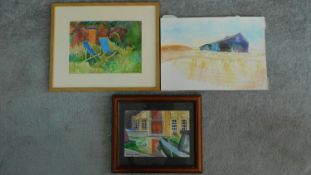 Three watercolour landscapes on paper by Sandra Kingsley Berzon. Signed by artist. Two framed.