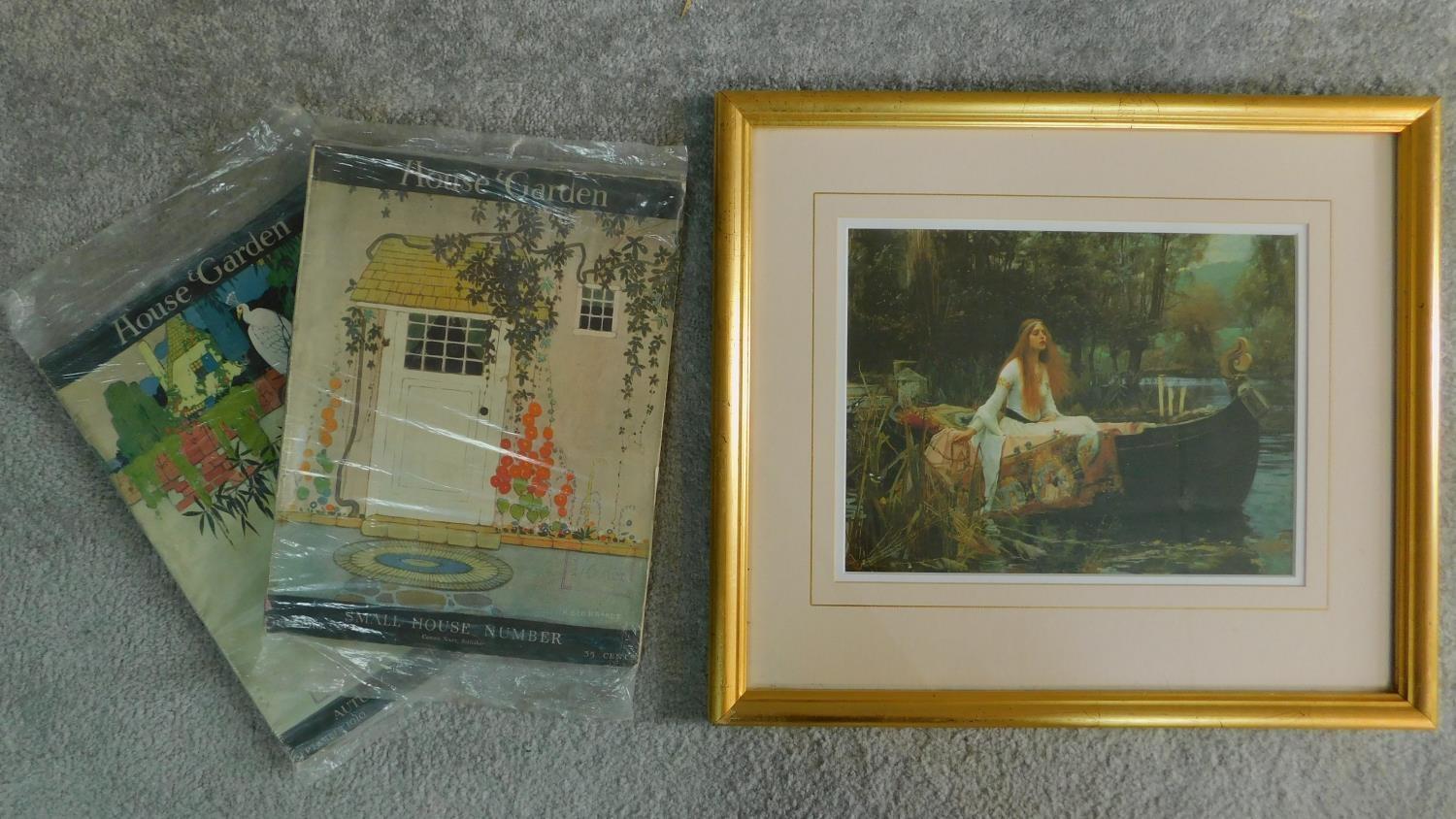 Two late early Art Deco House Garden magazines together with a framed and glazed print. 33x25cm (
