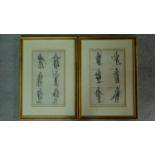 A pair of antique prints showing various costumes. 50x36cm
