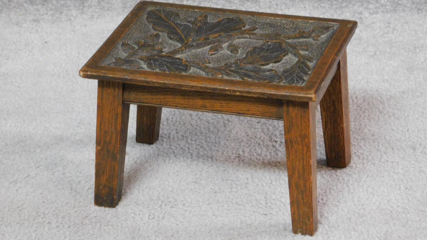 A carved teak spinning chair and a similar footstool. H.79cm (tallest) - Image 3 of 10