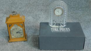 A wooden cased miniature four glass mantel bracket clock by Sewell Ltd. of London and a Waterford