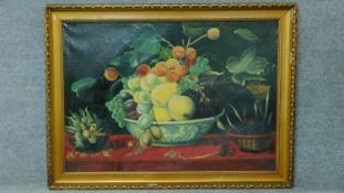 A large gilt framed oil on canvas, still life fruit. 85x112cm