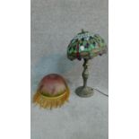 A Tiffany style table lamp and a glass shade hand painted with Dragon Fly decoration. H.52cm