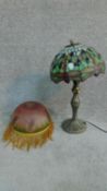 A Tiffany style table lamp and a glass shade hand painted with Dragon Fly decoration. H.52cm