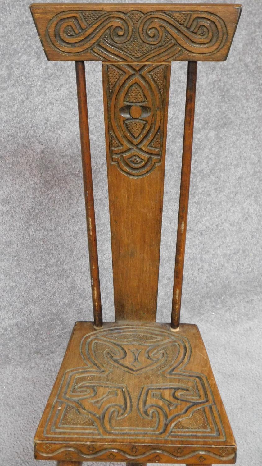 A carved teak spinning chair and a similar footstool. H.79cm (tallest) - Image 4 of 10