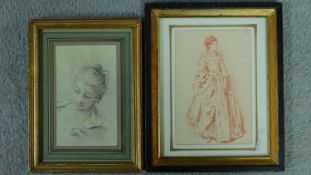 Two framed and glazed pastels each depicting a woman, titled to the back, unsigned. 26x22cm