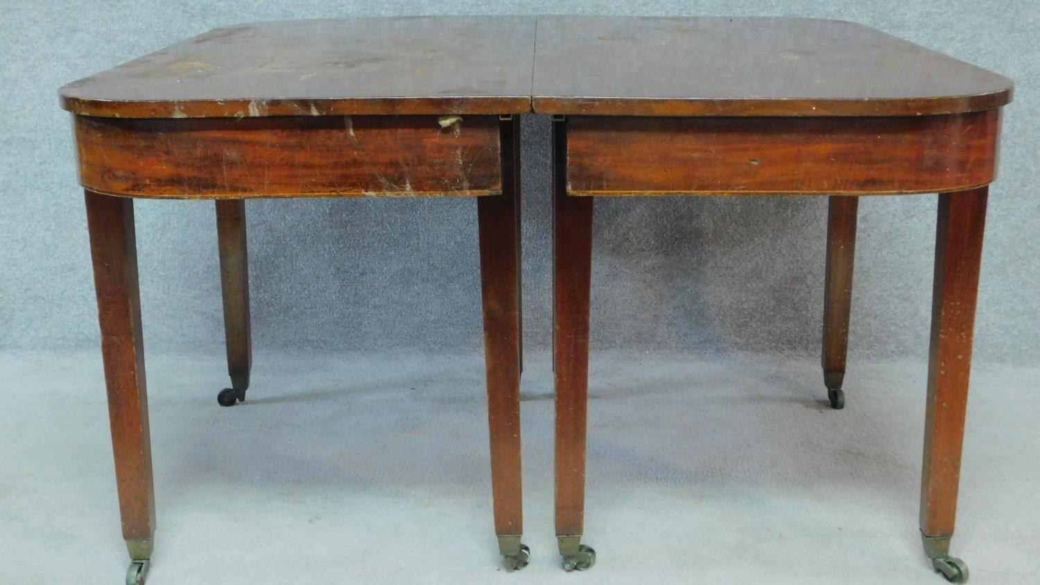 A Georgian mahogany D end dining table with two extra leaves. H.75 W.233 D.125cm - Image 10 of 12