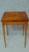 A late 19th century satinwood, rosewood crossbanded and ebony line inlaid centre table on square