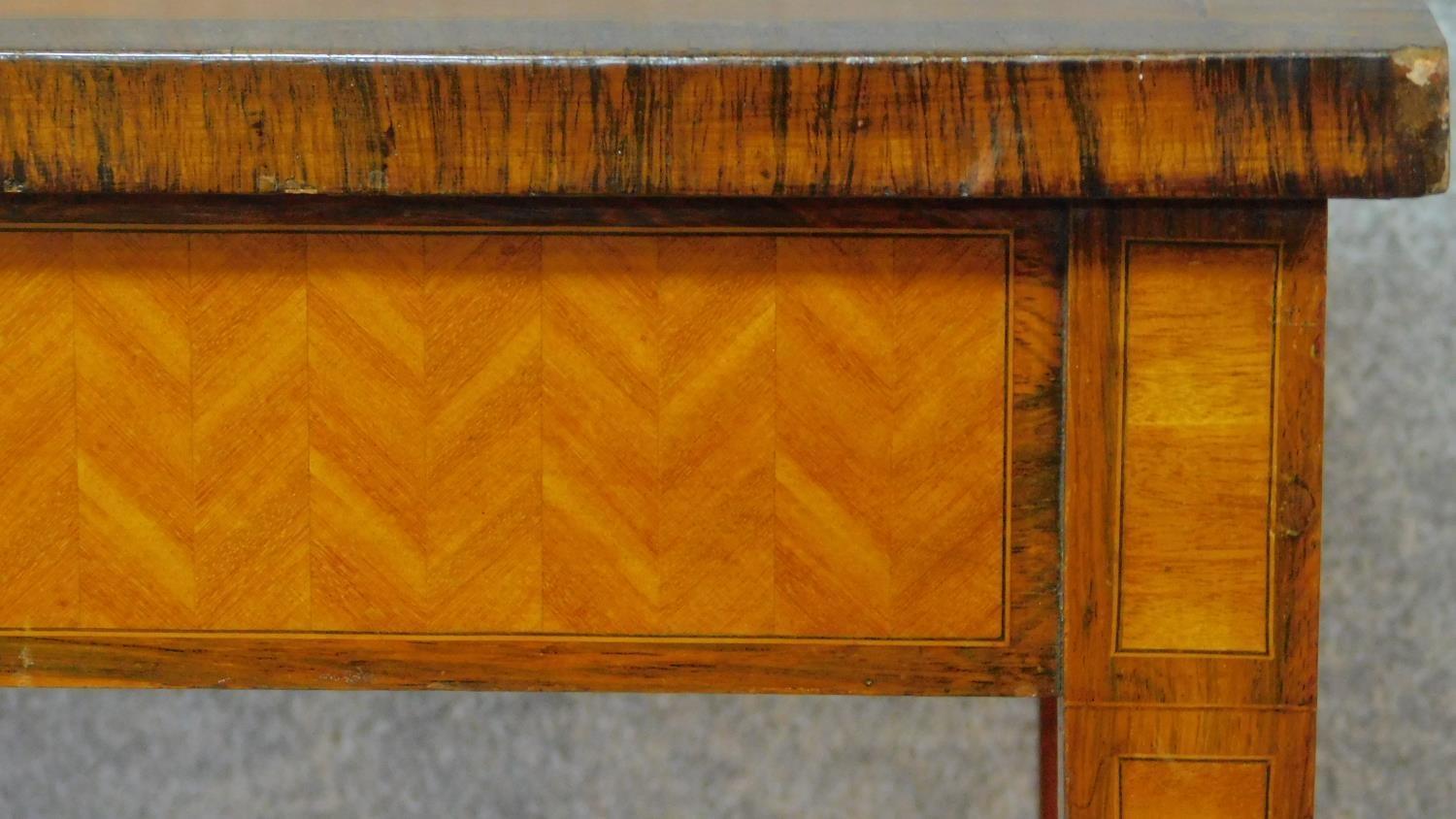 A late 19th century satinwood, rosewood crossbanded and ebony line inlaid centre table on square - Image 3 of 7