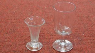 Two antique glasses, one Victorian demi-drummer glass and the other a Georgian jelly glass with