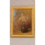 A large 19th century gilt framed oil on canvas, still life flowers and a vase, indistinctly