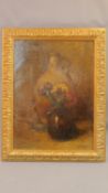 A large 19th century gilt framed oil on canvas, still life flowers and a vase, indistinctly