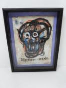 Ink, oil pastel, wax crayon and pencil on paper by artist Street King. Signed by artist. Titled "