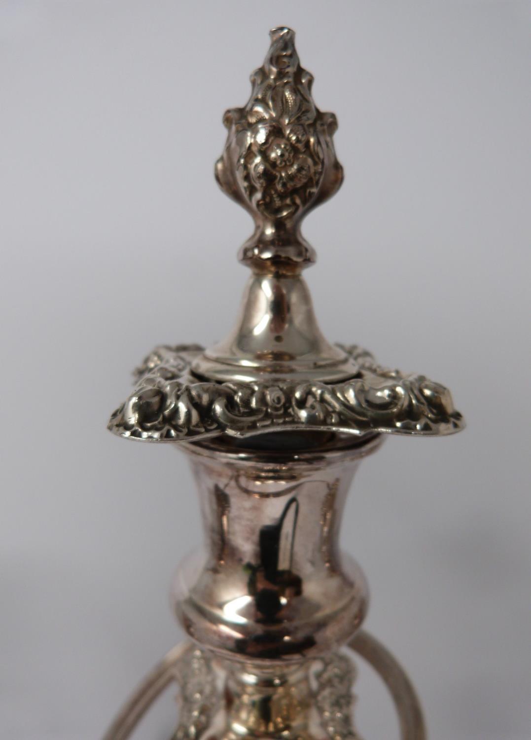 A pair of silver plated candelabra. Repoussé work, elegant swirled design, flame removable finial - Image 7 of 9