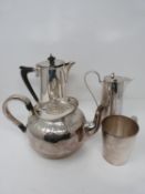 A collection of silver plate including a plated teapot by Martin Hall & Co, Sheffield with