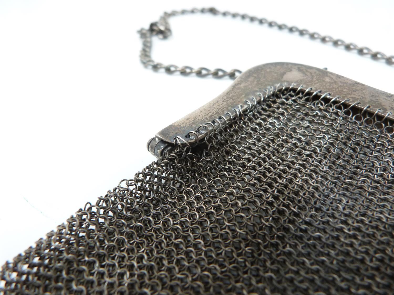 A silver mesh evening purse, 1915, london, Erich Kellerman. Chainlink strap with every link - Image 8 of 8