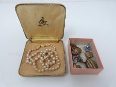 A collection of jewellery, including a faux pearl necklace by Ciro in original box with 9ct gold