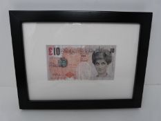 Banksy Di-faced tenner. Di Faced Tenner(Framed), 2004 offset lithograph. Accompanied by an