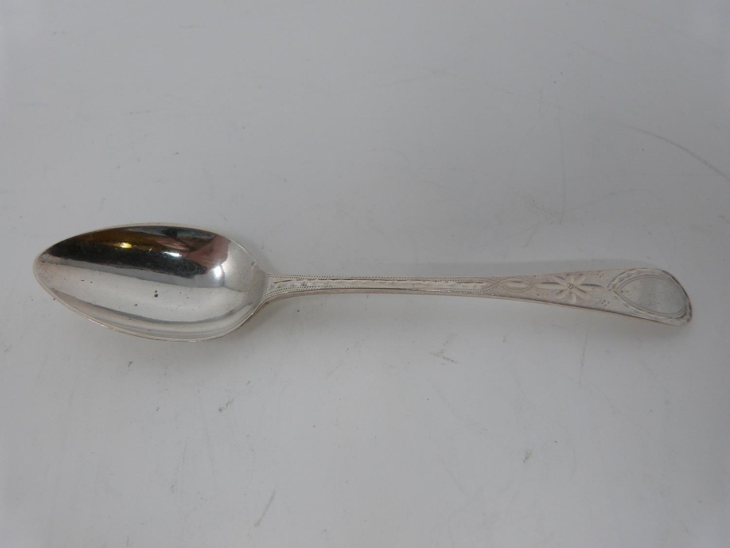 A collection of silver teaspoons including three engraved Georgian silver coffee spoons, hallmarked: - Image 2 of 7