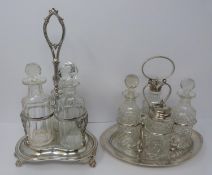 An 1865 Elkington silver plated cruet and a silver plated and cut glass cruet set.