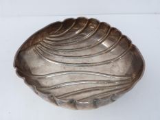 A silver leaf form dish with grooved decoration, stamped 925. Length 20.5cm. (226g)