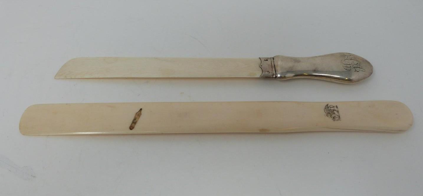 A silver and ivory letter opener with an ivory page turner, letter opener, makers mark WHW for - Image 2 of 10