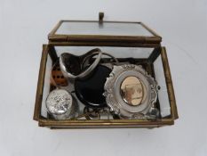 A collection of jewellery in brass box, including a Ketcham Mc Dougall extendable watch chain