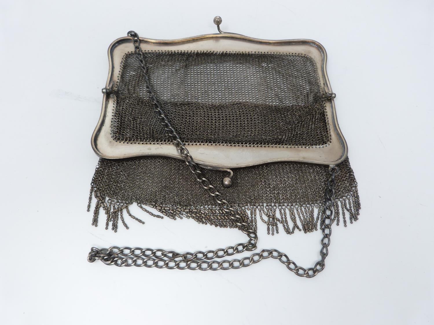 A silver mesh evening purse, 1915, london, Erich Kellerman. Chainlink strap with every link - Image 5 of 8