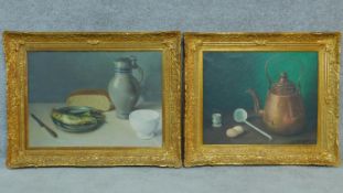 A pair of oil on canvas still life's in carved gilt frames. Signed Henri de Clerk. 63x81cm (largest)