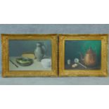 A pair of oil on canvas still life's in carved gilt frames. Signed Henri de Clerk. 63x81cm (largest)