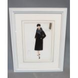 Original 1950/1960's watercolour and pencil Italian fashion sketch of a ladies winter coat, shows