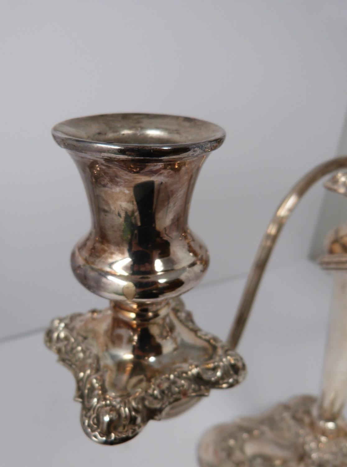 A pair of silver plated candelabra. Repoussé work, elegant swirled design, flame removable finial - Image 9 of 9