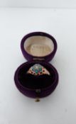 A vintage 9ct rose gold paste cluster ring, hallmarked Sheffield, 1985, SJ Ltd. Engraved