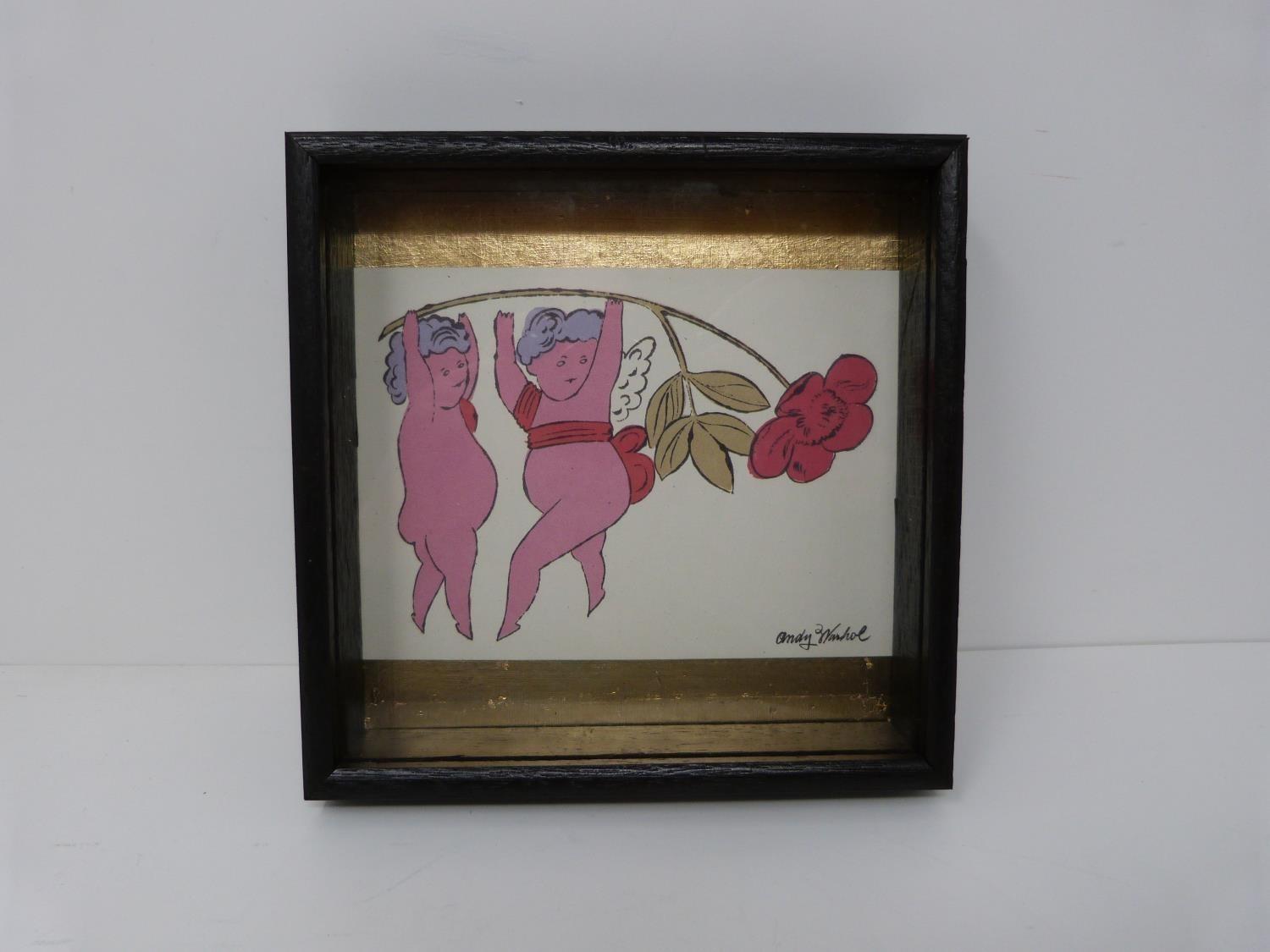 A framed Andy Warhol coloured lithograph. In box frame on gold leaf panel. In the bottom of my