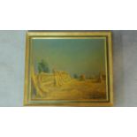 A gilt framed oil on canvas, impressionist style harvest scene, signed Charles Dony. 60x70cm